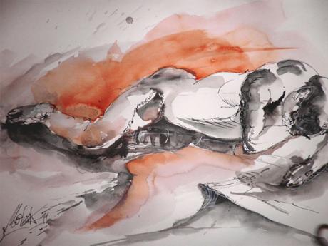 Liegender Männerakt - Tuschezeichnung/Rohrfeder - Heinz Motnik - Array auf Array - Array - Array Liegender Männerakt - Tuschezeichnung/Rohrfeder - Heinz Motnik - Array auf Array - Array - Array