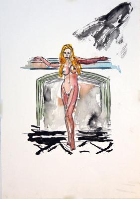 Zeichnung Nude 28 (Aquarellpapier, Tusche, 24x34) - Wolfgang Bretschneider - Array auf Array - Array - Array Zeichnung Nude 28 (Aquarellpapier, Tusche, 24x34) - Wolfgang Bretschneider - Array auf Array - Array - Array