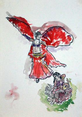 Zeichnung. Bauchtanz 02 Aquarellpapier, Tusche - Wolfgang Bretschneider - Array auf Array - Array - Array Zeichnung. Bauchtanz 02 Aquarellpapier, Tusche - Wolfgang Bretschneider - Array auf Array - Array - Array